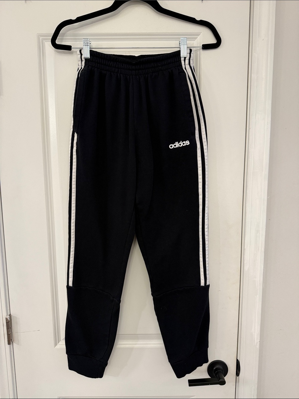 adidas Black Track Joggers with White Side Stripes